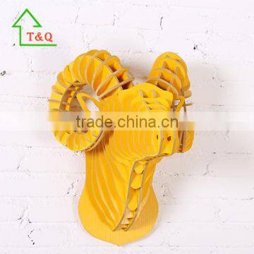 Wood Argali Animal Head 3D Wall Home Hotel Lobby Wall Decor photo-4