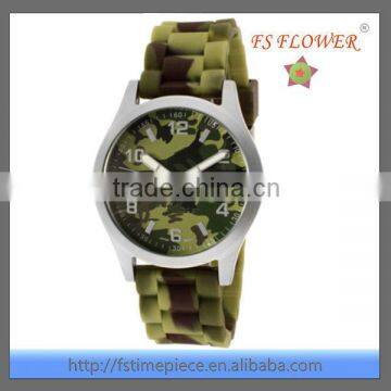 Round Steel Case Military Greens Color Quartz Watches Dial and Silicone Band Young Men Watch 2014