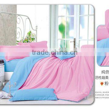 new design elegant reactive printed bedding set,plain color polyester thick microfiber bed sheet set,pink and blue