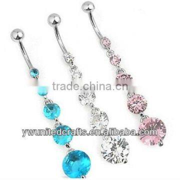 5 CZ WATERFALL BELLY RING NAVEL DANGLE JEWELRY