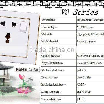 White color with chrome line 13A 2 pole multifunction socket and switch