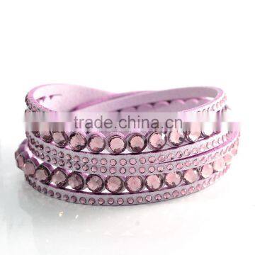 Fashion velvet leather crystal bracelet with 2 wraps slake rhinestone bracelet