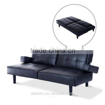 HomCom 73" Convertible PU Leather Sofa Futon - Black