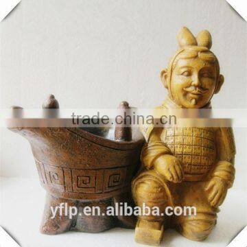 Resin Terra-Cotta Warriors Figurine Down on One Kneel Flower Pot Craft for Garden Decoration