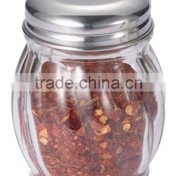 stainless steel lid glass spice jar for salt, pepper, Chillies