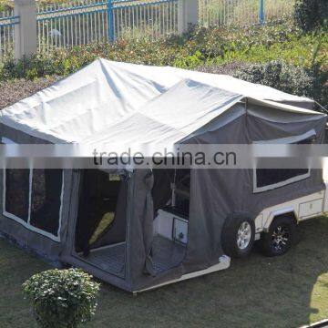 7x6ft Off-Road Hard Floor Rear Folding Enamel Baking Finish Camper Trailer With Canvas Tent And Soft Bed