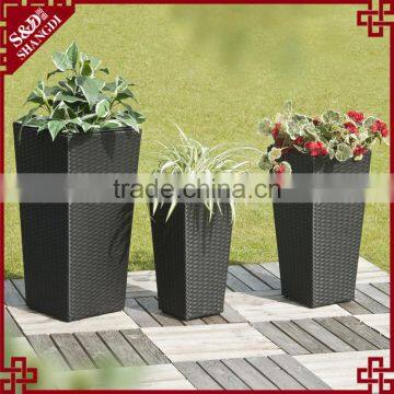 Set of 3 outdoor patio decor resin wicker woven flower planter garden pot