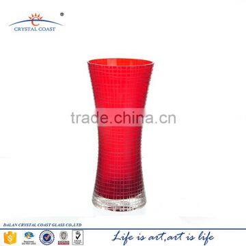 Red Stained Flower Shaped Handblown Colored Glass Vases photo-2