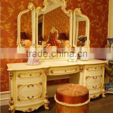 French Graceful Wood Carving Bedroom Set, Luxury Home Gilt Bedroom Furniture, Fancy White Hand Painted Super King Size Bed photo-3