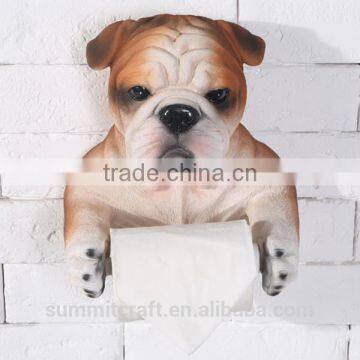 Handmade Resin Bulldog Bust Animal Toilet Paper Roll Holder photo-2