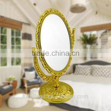 Plastic double sides heart-shaped 2x magniying cosmetic mirror high quality free standing desktop mirror