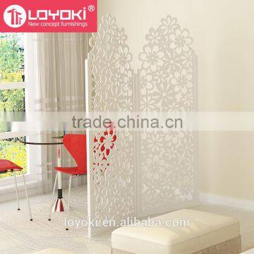 Home Decor White 3 Panel Handcrafted Wood Room Divider Screen MDF Wood Flower Carving Room Divider photo-4