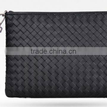 Wholesale High Quality Luxury Business Style Genuine Soft Shipskin Leather Woven Suede Wallet Envelope Bag Men Cltch Handbag photo-2