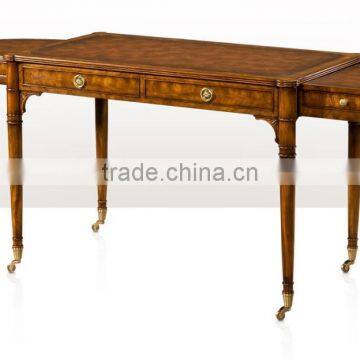 Retro Vintage English Victorian Style Finely Carved Solid Wood Veneer Replica Long Console Table with Wheels BF12-05274c