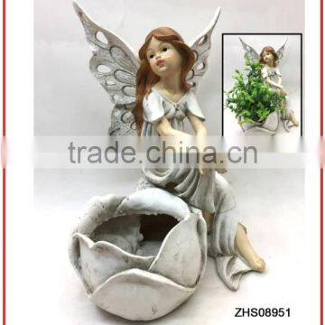 new mini popular art garden decor wholesale polyresin fairy angel butterfly wings costume figurines with planter flower pot