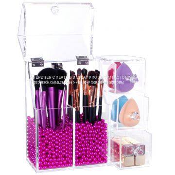 Acrylic Brush Holder Lipstick Puff Drawer Dustproof Box photo-3