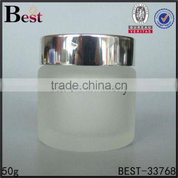 hot products frosted cosmetic cream glass jar 50ml empty glass jar cost price with silver aluminum lid china suppliers