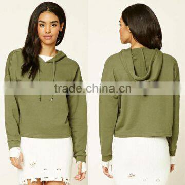 Boxy French Terry Hoodie Short Style Green Hooded Sexy Spring Pullover Sweatshirts Cropped Top Hoodie China Suppliers