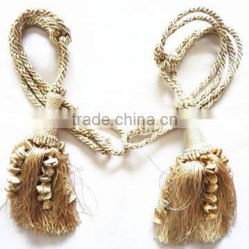 high quality silver curtain tieback with long rope