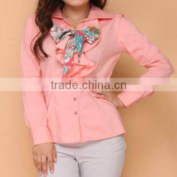 Wholesale Ladies Tops Cheap Price Long Sleeve Ruffled Neckline Mature Ladies Blouse photo-2