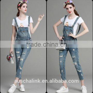 Autumn New Style High Quality Washed Damaged Bib Pants Customized photo-5