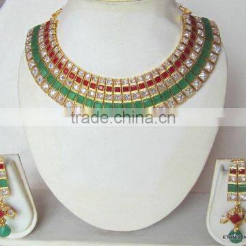 Crystal Bollywood Necklace Jhumka EARRING Set photo-2