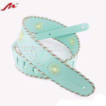 New Design Wholesale Leather Guitar Strap With Stitching Handmade Flower Pattern photo-2