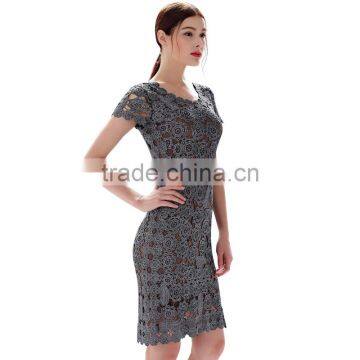 Short Sleeve Flower Pattern Designer One Piece Party Dress Women Crochet Dress With Lining SR-D9779 photo-5