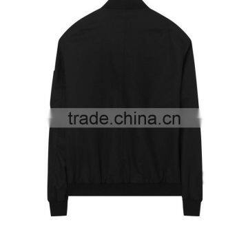 Wholesale OEM Mens Fashion Black Bomber Jacket With Sleeve Pocket photo-2