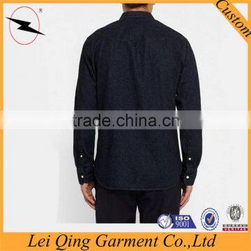 Hot Sale Dark Color Washed Denim Dress Shirts Wholesale Dress Denim Shirts photo-3