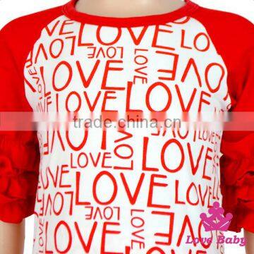 Hot Sale Children Spring Clothes Long Sleeve Love Printed Stringy Selvedge Ruffle Plain Red Design Baby Tops photo-4