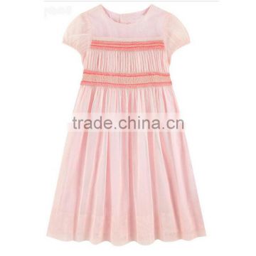 Plain pink chiffon smocked girl dress