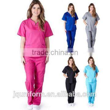 Women's Contrast Scallop Medical Hospital Nursing Uniform Scrubs Set Top & Pants photo-2