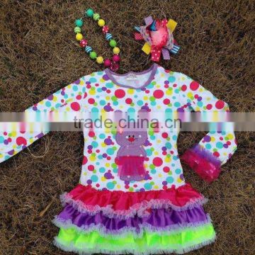 2015 new baby girls color dot bunny Easter dress with necklace and bow set