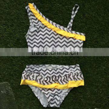 2016 Baby kids toddler girls yellow swim suit chevron swim suit girls swimming suit