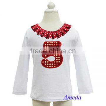 Polka Dots Collar Bling Red Number 1 2 3 4 5 6 White Long Sleeves Top photo-5