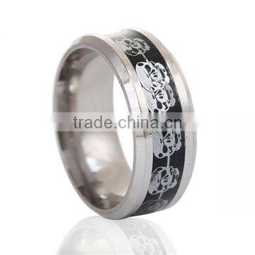 Stainless Steel Unadjustable Rings Silver Tone Black Skull