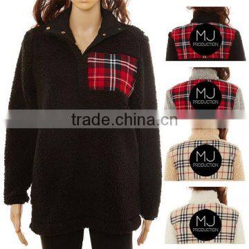 Factory custom pullover oversize plaid sweater woman