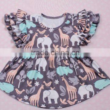 Hot Sale Animal Zoo Print Little Girls Boutique Dresses Wholesale Ruffle Tutu Dress Outfits Shorts Sleeve Party Wear T-shirts photo-2