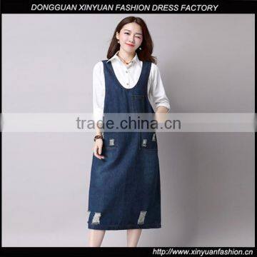 Wholesale Women Sleeveless Loose Plus Size Denim Maxi Dress Ladies Denim Cowboy Jeans Long Jumper Dresses