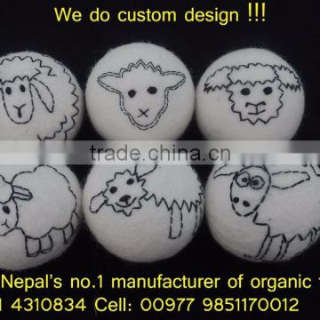 Animal face organic felt laundry dryer balls/Nepal hand made felted dryer balls