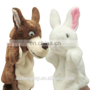 CE testing various animal story plush hand puppets wolf and rabbit