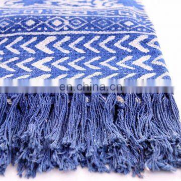Indian 4 X 6 Ft Indigo Blue Cotton Block Print Accent Area Dhurrie Rug Flat Weave Hand photo-2