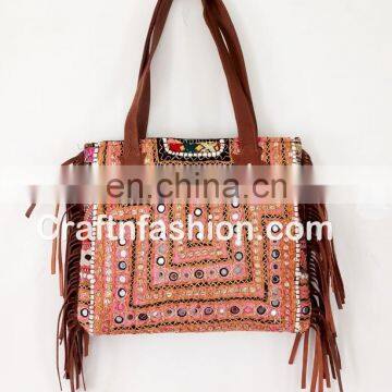 Indian 2017 Stylish Banjara Leather Fringes Handbag- Vintage Banjara Mirror Work Leather Fringes Bag photo-2