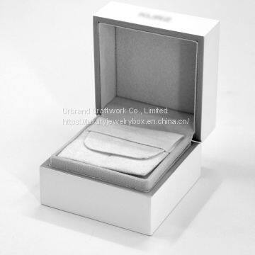 Glossy white ring box small piano painted wooden ring jewelry box with velvet pouch