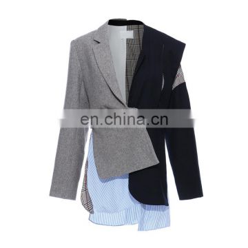 Patchwork Hit Color Irregular Notched Long Sleeve Asymmetrical Women's Blazer 2020 Fashion