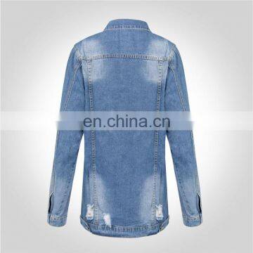 Fashion Women Long Hole Button Oversize Denim Jean Jacket photo-5