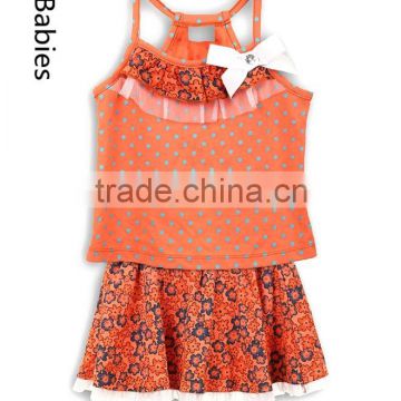 Baby summer clothing sets 2016 doted tops and floral bow skirt