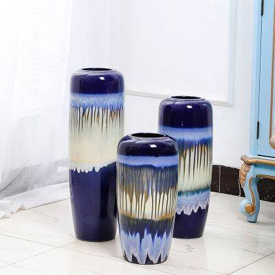 European Retro Luxury Creative Hand Made Paint Blue Ceramic Vase For Hallway Dining Room