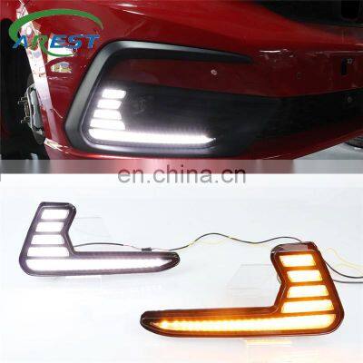 1Pair DRL Dynamic Yellow Turn Signal Function Waterproof Car Lamp LED Daytime Running Light Fog lamp For Honda Fit Jazz 2021